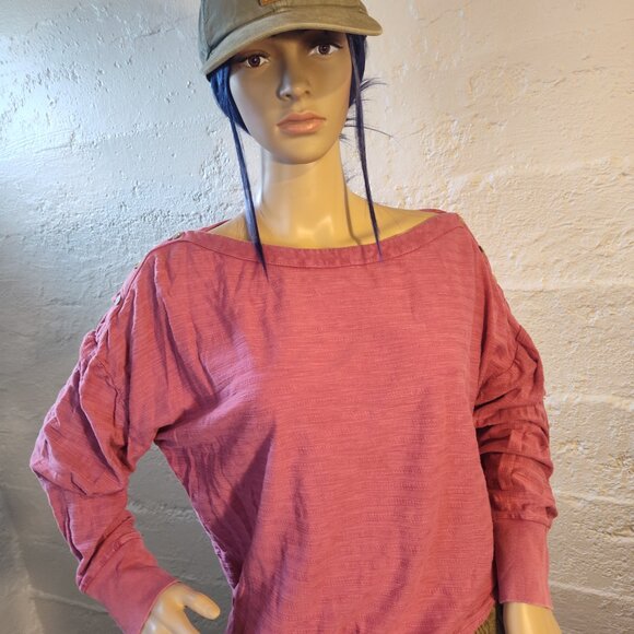 Anthropologie Blush Pink Off the Shoulder Long Sleeve Button Accents Blouse M - Picture 7 of 12